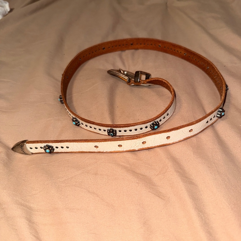 Elegant White and Brown Leather Belt